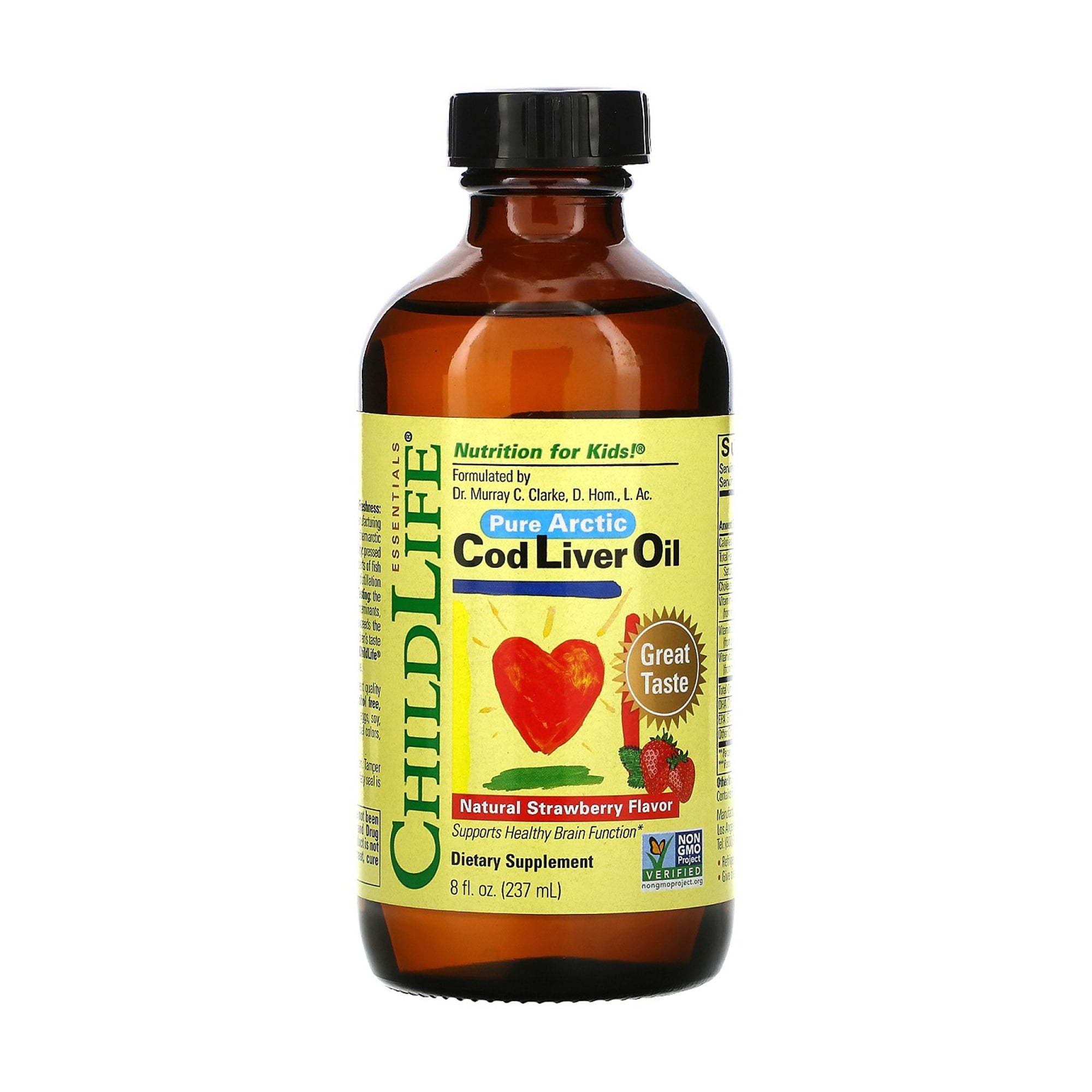Дитячий риб'ячий жир печінки тріски ChildLife Essentials Pure Arctic Cod Liver Oil з полуничним смаком, в рідині, 237 мл